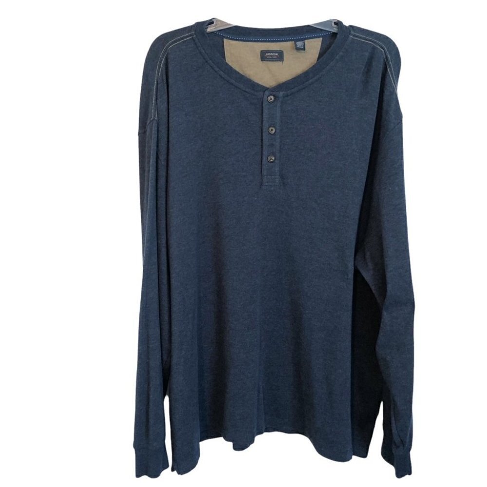 Arrow Mens XXlg Long Sleeve Henley in  Navy Blue